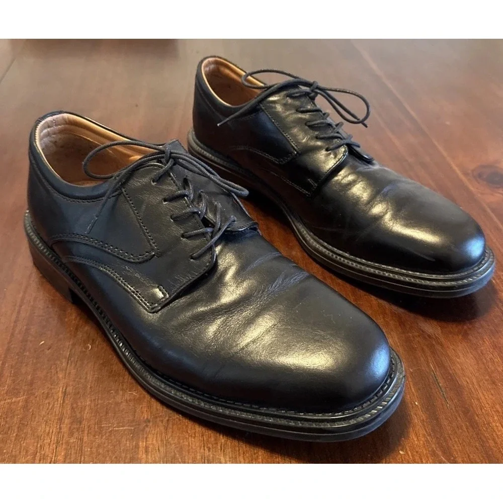 Stafford‎ Comfort Mens 12M Black Leather Derby Dress Shoes Made in Italy